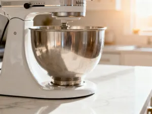 Surowe jajka na drewnianym blacie kuchennym w oczekiwaniu na gotowanie w urządzeniu Thermomix.