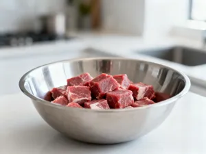 Puszyste masło ucierane w misie robota kuchennego Thermomix, gotowe do użycia w wypiekach.