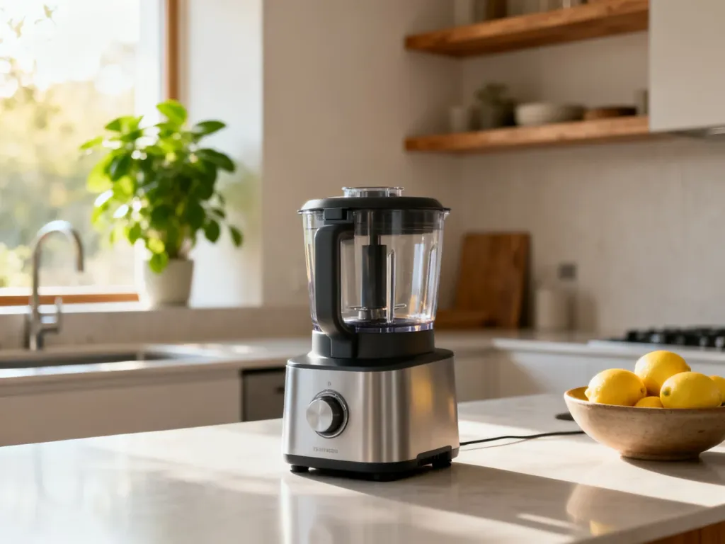 Nowoczesny robot kuchenny Ambiano na jasnym blacie w przytulnej, słonecznej kuchni.