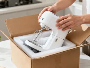 Ekran urządzenia kuchennego z symbolem błędu połączenia w nowoczesnej kuchni.