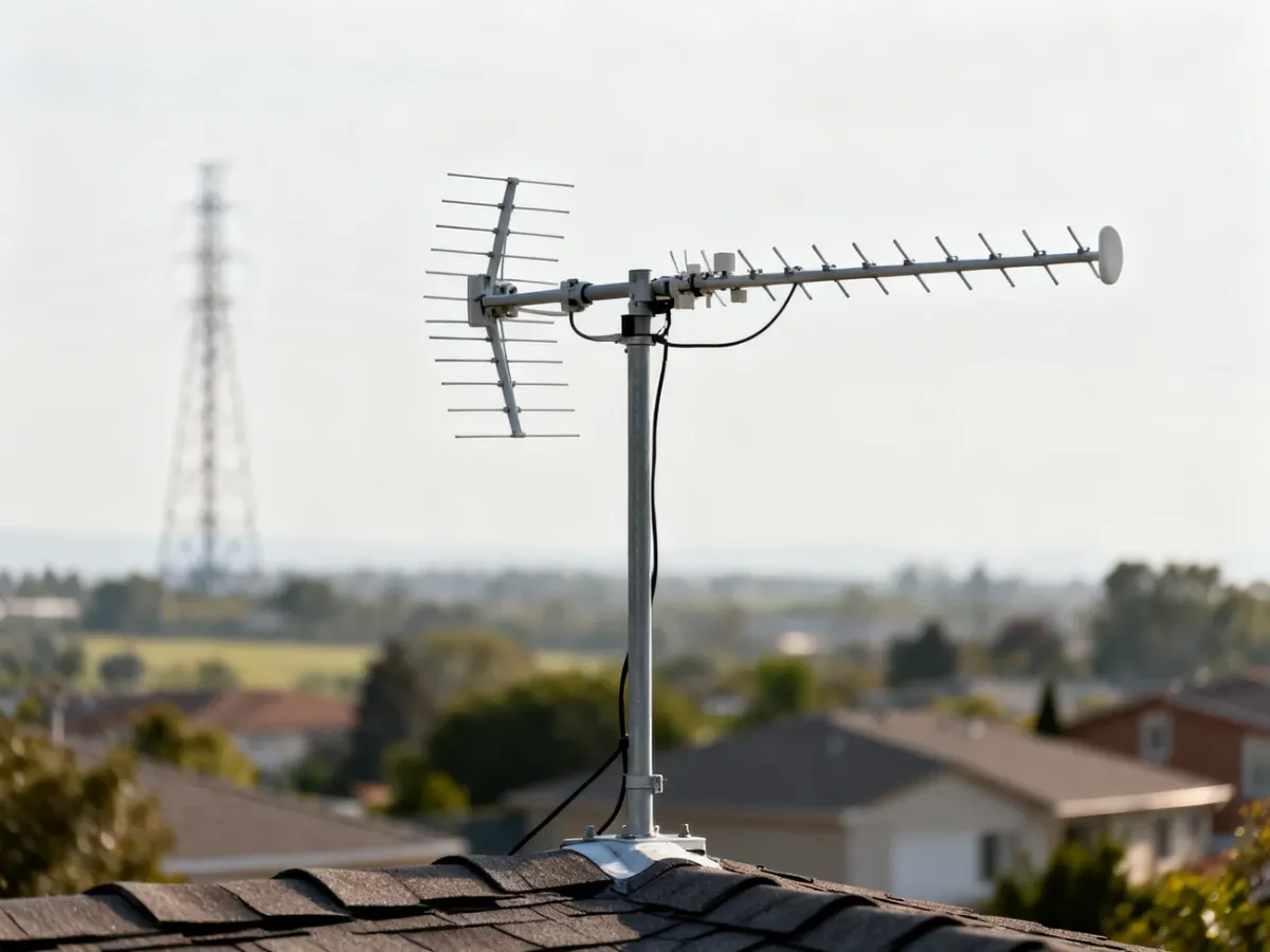 Zewnętrzna antena combo VHF/UHF zamontowana na maszcie dachowym